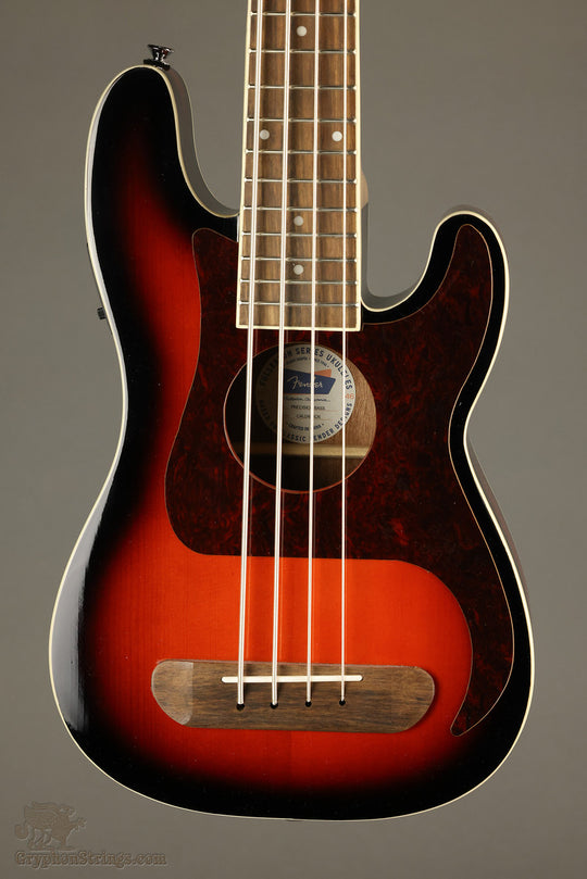 Fender Fullerton Precision Bass® Uke, Walnut Fingerboard, Tortoiseshell Pickguard, 3-Color Sunburst - New