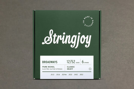 Stringjoy Broadways | Classic Heavy Gauge (12-52) Pure Nickel Electric Guitar Strings